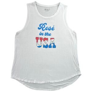 Miken Flow Rosé in the USA Graphic Tank Top White Patriotic Summer Size L